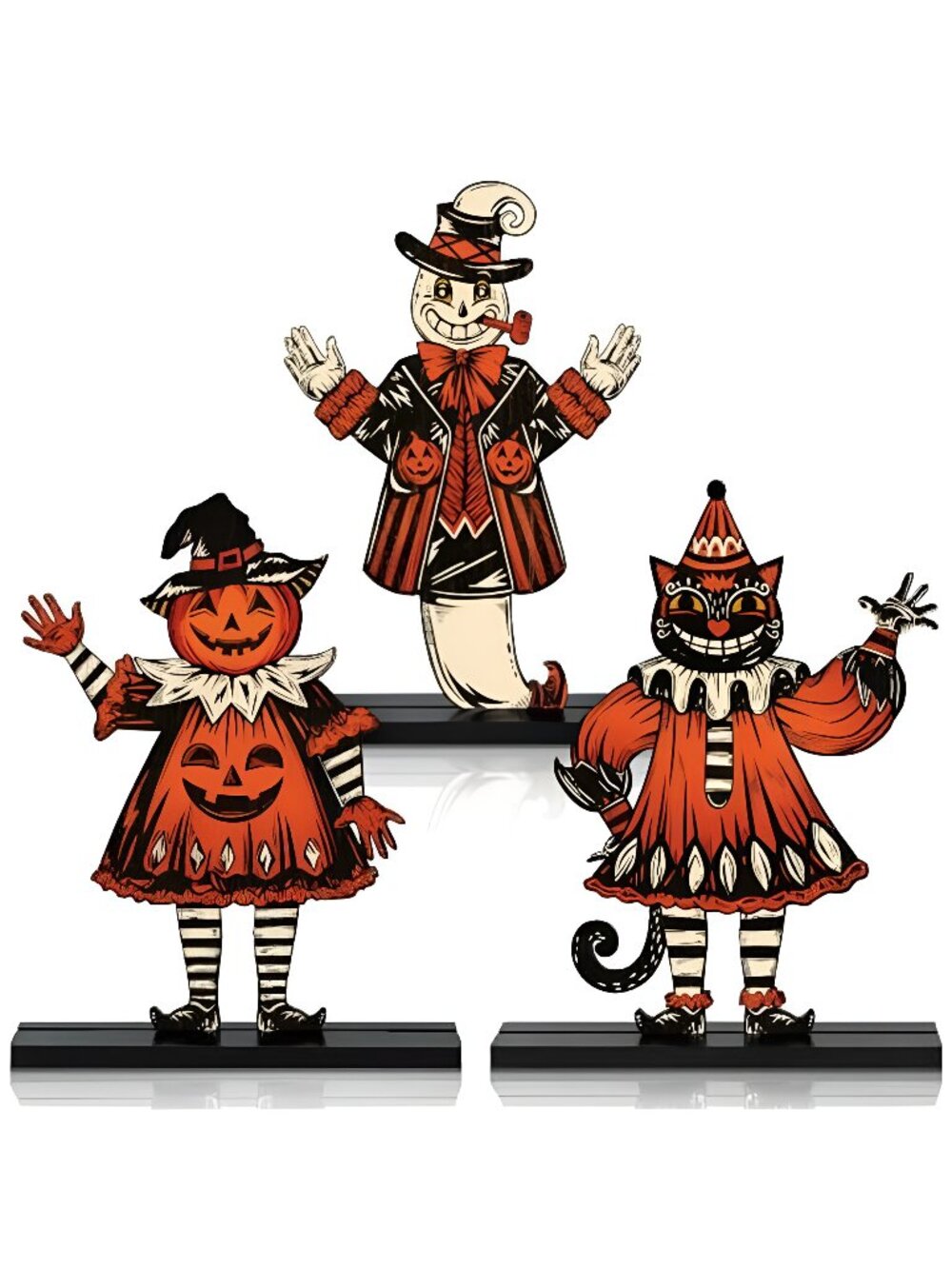 3 Pcs Halloween Decorations Indoor, Wooden Vintage Halloween Kitchen Decor